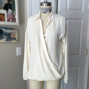 FOREVER 21 Ivory Silky DRAPED mock wrap Collated Tunic Blouse Shirt *X-SMALL*